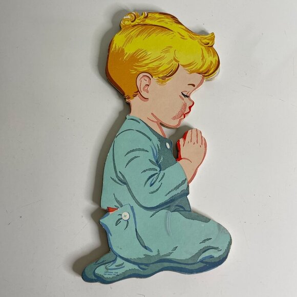 Praying Boy Angel Doves Vintage 50s The Dolly Toy Co Pressed Wood Hanging Nurser - Picture 2 of 7